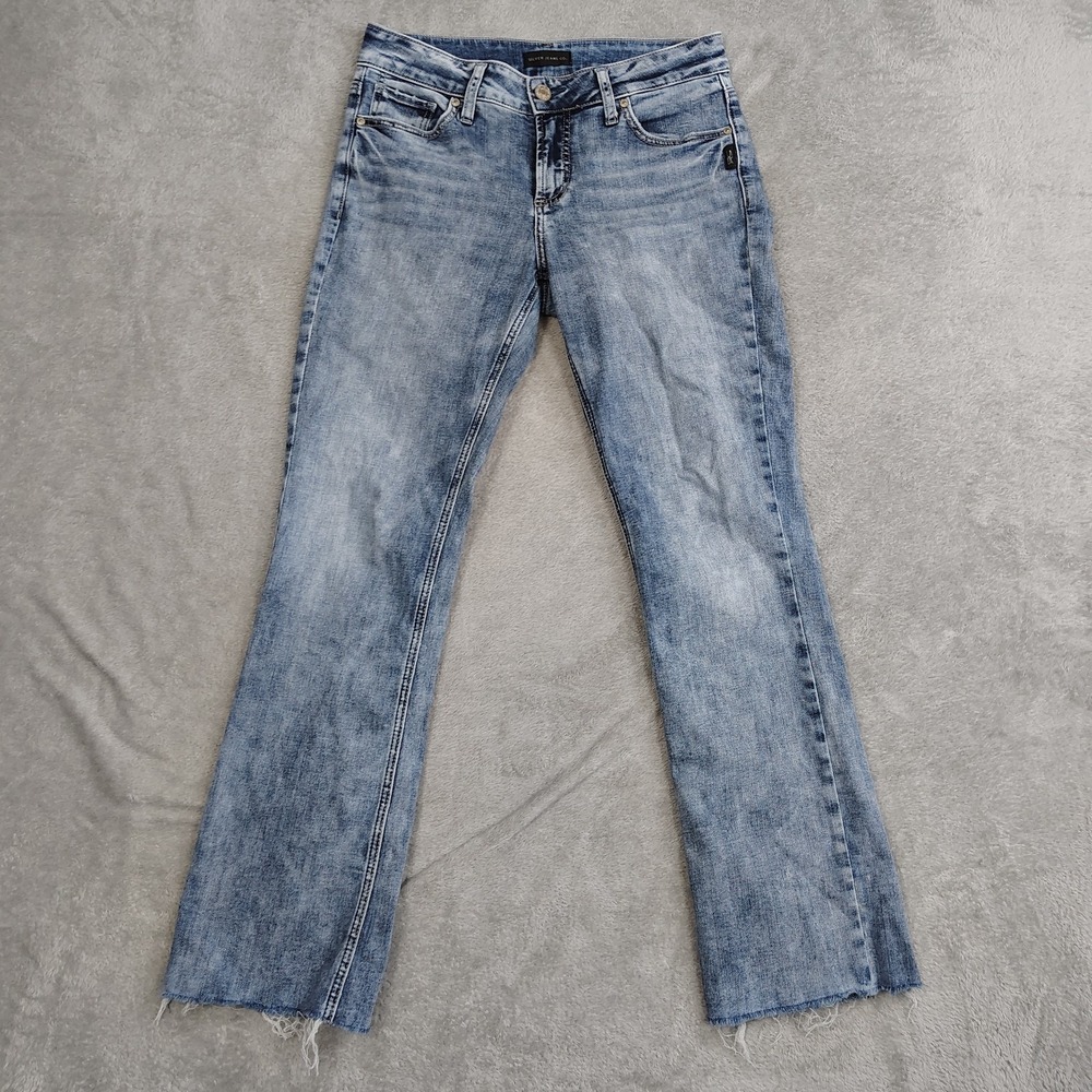 Silver Jeans Womens 30x29 Elyse Slim Boot Low Rise Stone Wash Blue Whiskering